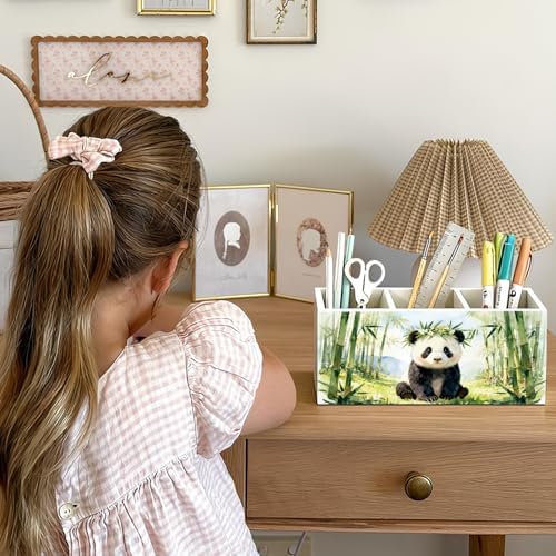 Panda Pen Pencil Holder for Desk Accessories, Cute Panda Gifts for Women & Kids, Wild Animal Wooden Box Sign Decorations for Kids Room Home Office Desk Tabletop - Image 4