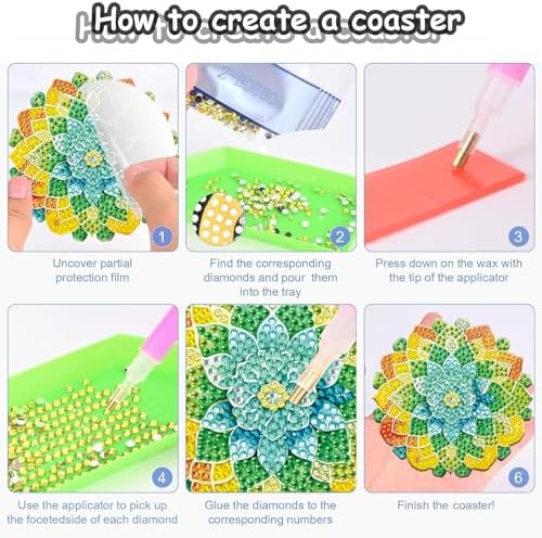 8 Pieces Lotus Diamond Coasters with Holder DIY Cute Lotus Diamond Art Coasters 5d Craft Decor for Beginners Adults for Gift - Image 3
