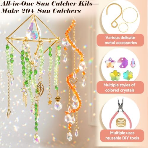730PCS DIY Suncatcher Kit for Adults – 3D Spiral Suncatcher with Colorful AB Beads & Pendants, Rainbow Maker for Window Hanging Indoor/Outdoor Home Decor - Image 5