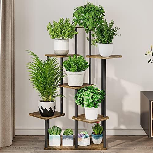 AZERPIAN 7 Tier Tall Plant Stand Indoor Corner Tiered Shelf Metal MDF Board - Image 3