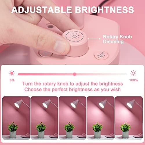 BOHON Cute Desk Lamp with USB Charging Port, 3 Color Modes Dimmable, Pink - Image 3