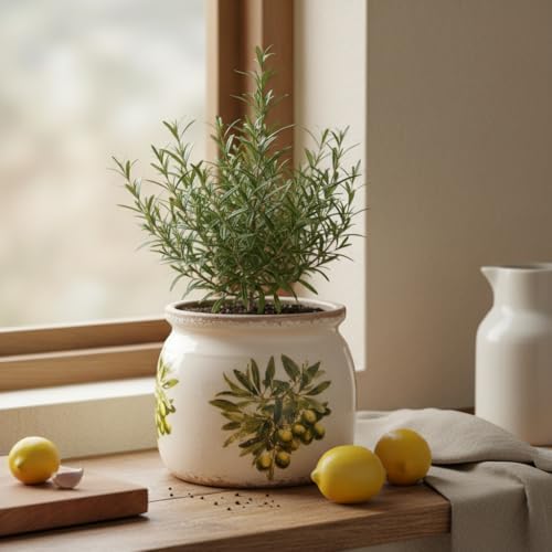 Olive Ceramic Planter, Italian Mediterranean Flower Pot for Indoor Plants - Image 2
