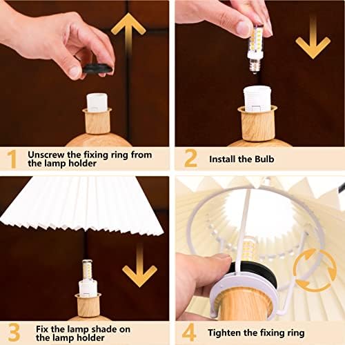 KUNJOULAM Small Pleated Table Lamp, Modern Bedside Nightstand Lamp with Beige Lampshade, Metal Base Cute Lamp for Bedroom, Living Room, Kids Room, Dorm with E12 Bulb - Image 3