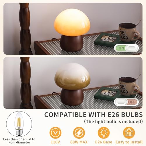 Wooden Base Small Table Lamp for Bedroom 60W Mushroom Table Lamps Gradient Colored Glass Shade Modern Side Table and Desk Lighting H 8.07 in (The Light Bulb is Included) - Image 4