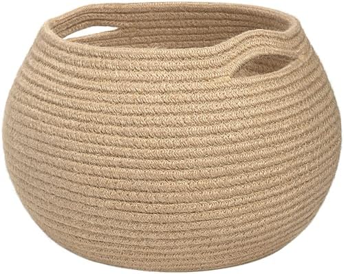 Goodpick Round Small Wicker Storage Basket for Shelves, 10" x 8.3", Jute by Goodpick