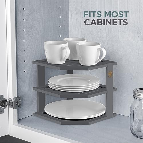 Bambüsi Grey 3-Tier Corner Shelf, Kitchen Cabinet Organizer, Bamboo Rack - Image 4