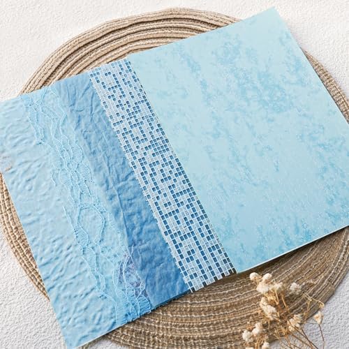 15-Piece Textured Scrapbook Paper & Mesh Fabric Set, Blue A5 Sheets - Image 5