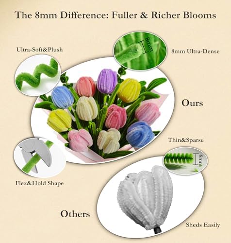 NREDXOON Pipe Cleaner Flower Kit w/Glue Gun 400pcs Macaron DIY Teen Craft - Image 4