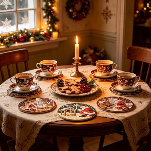 8 Pcs Santa Claus Praying Diamond Art Coasters Kit - DIY 5D Christmas Jesus Diamond Painting Coasters with Holder, Mini Small Diamonds Arts Kits for Adults Coaster, Gem Art Arts and Crafts for Adults - Image 4