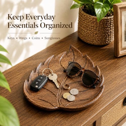 Hand Carved Leaf Tray, Wooden Catchall for Keys and Jewelry - Image 2