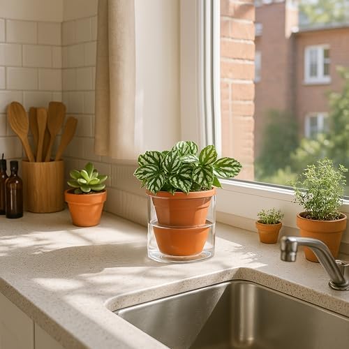 D'vine Dev Self Watering Terracotta Planter Pot, 4 in, 3-Pack, 37-Z-A-1-T - Image 2