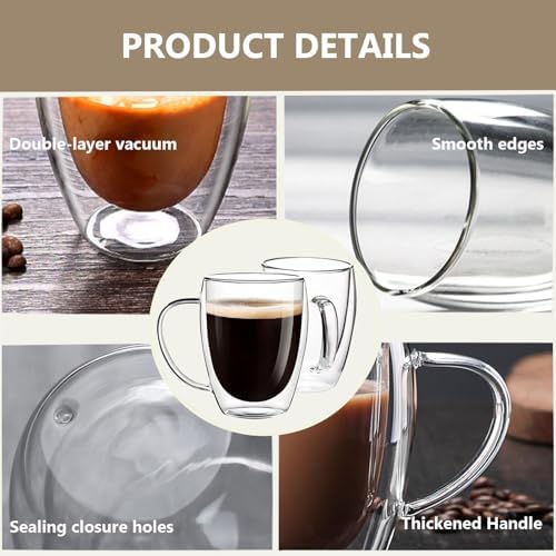 DINGPAI 4 Pack Double Wall Glass Coffee Mugs, 12oz Clear Coffee Cups - Image 3