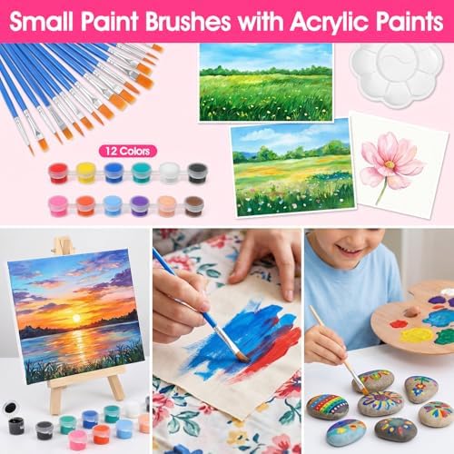 12 Sets Canvas Painting Kit, Canvas and Easel Set Bulk, Mini Canvas Panels and Easel Painting Kit, 12 Colors Acrylic Paint Strips, 24 Brushes, 12 Palettes for Beginners Adults Kids Party Favors - Image 5