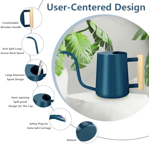 Watering Can Indoor Plants, 35oz Small Stainless Steel Metal Watering Can Modern Decorative Watering Pot with Long Spout for Indoor House Plant Bonsai Garden Flowers (Dark Blue) - Image 7