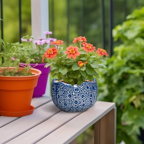 Orchid Pot - 6 Inch Ceramic Plant Pot for Indoor Outdoor, Round Unique Planters with Drainage Hole, Modern Round Decorative Flower Pots, Home Decor, Gifts for Plant Lovers, Blue - Image 4