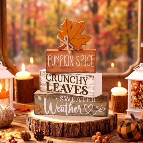 Moucuny 4 Pcs Fall Wooden Tiered Tray Decor Rustic Farmhouse Signs - Image 6