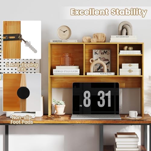 Giantex Desktop Bookshelf, Countertop Storage Hutch with 4 Shelves for Computer Desk, Dressing Tabletop Display Rack, Multipurpose Desk Hutch Storage Organizer for Home Office Dorm (Burlywood) - Image 6