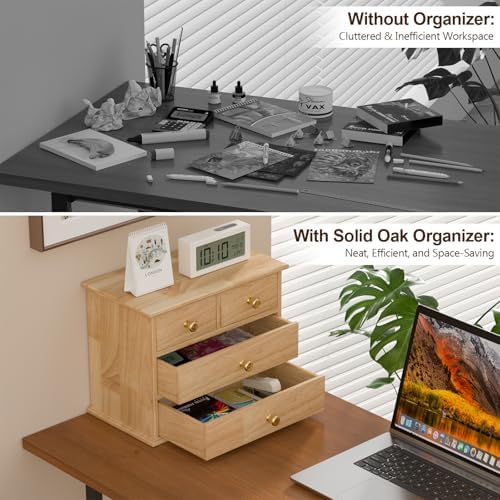 Oak Desk Organizer with Drawers, Durable Wooden Desktop Storage Box - Image 5