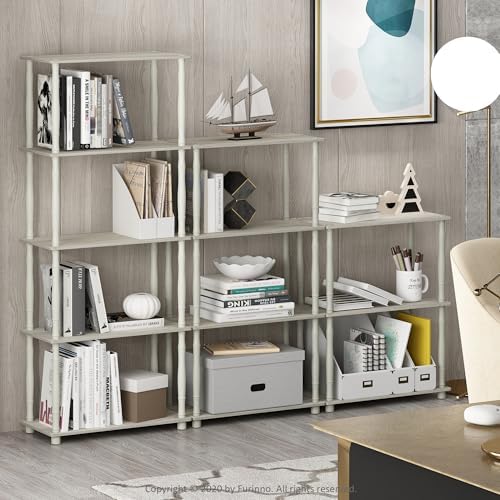 Furinno Turn-N-Tube 5-Tier Multipurpose Shelf / Display Rack / Storage Shelf / Bookshelf, Classic Tubes, Sonoma Oak/White - Image 2