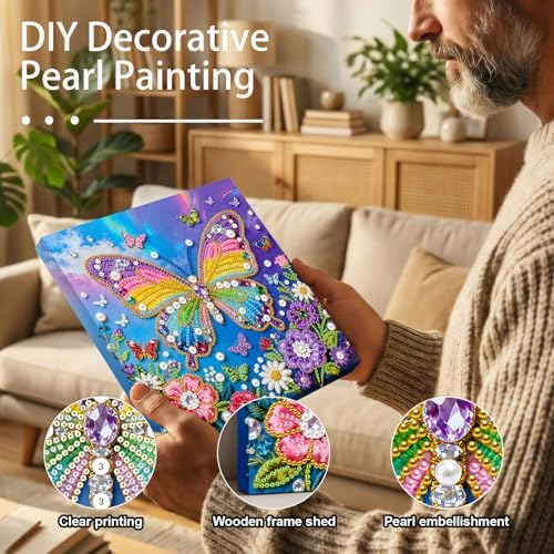 Xylzzuit Pearl Painting Kit with Frame All Inclusive 9.84x9.84IN DIY Gemstone Diamond Art Craft Supplies for Adults Beginners Craft Lovers Living Room Wall Desktop Decor Gift (Butterfly) - Image 4