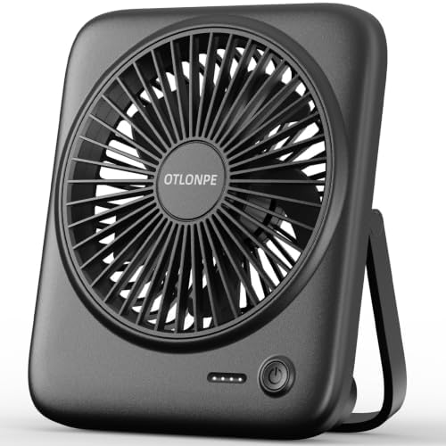 Otlonpe Personal Portable Desk Fan, 4000mAh Small Rechargeable Portable Fan Battery Operated & USB Powered for Travel Sleeping Bedroom Office Home Table, Cordless, Quiet, 4-Speed, 6.5 Inch (Black) by OTLONPE
