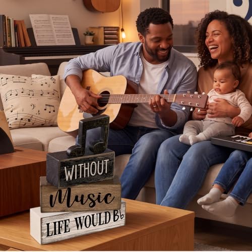 Moucuny 4 Pcs Music Notes Decor Wooden Block Signs Musicical Party Decor - Image 4