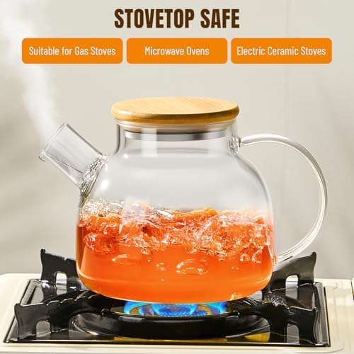 PARACITY Glass Tea Kettle Stovetop, Clear Glass Teapot with Infuser, 34oz - Image 3