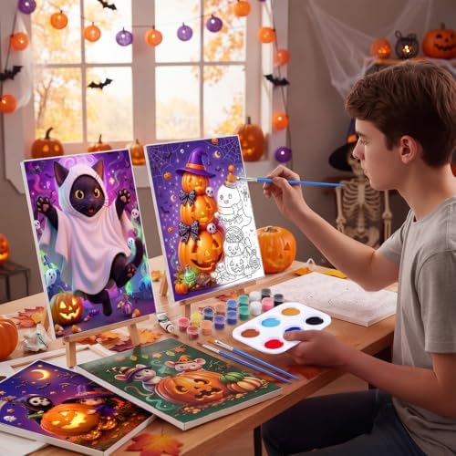Zhanmai 20 Set Pre Drawn Canvas Painting Kit, Spooky Cute - Image 5