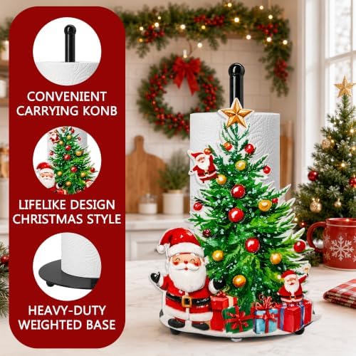 Christmas Tree Paper Towel Holder, Santa Claus Xmas Trees Decor for Countertop Cute Vintage Home Table Accessories, Housewarming Birthday Gifts - Image 4