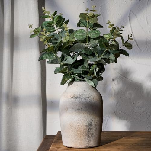 SIDUCAL Ceramic Rustic Farmhouse Vase | 7.2 Inch Pottery Decorative Flower Vase for Home Decor | Whitewashed Terracotta Boho Vase for Table, Living Room, Bathroom Decoration, Shelf Decor, Mantel - Image 6