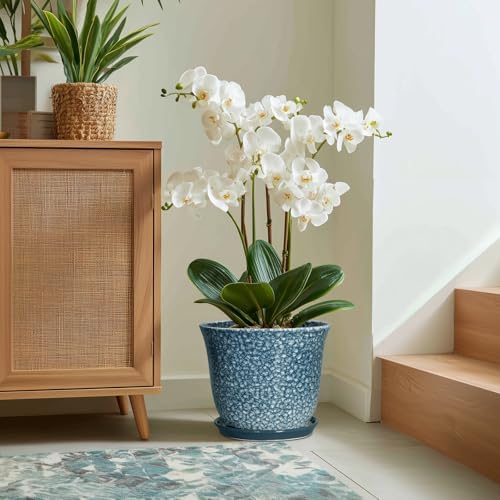 Ceramic Plant Pots - 12 Inch Pots for Plants Indoor Outdoor, Large Round Planter with Drainage Hole and Saucer, Modern Decorative Planters, Garden House Decor, House Warming Gifts, Blue - Image 5