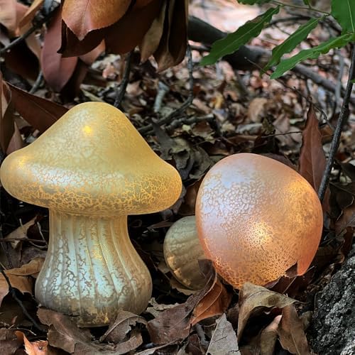 Glass Small Mushroom Table Lamp - Mushroom Night Light Battery Operated Warm Amber Glow Cute Bedside Lamp for Kids & Adults Mushroom Gifts Portable Cute Mushroom Decor for Bedroom - Image 4