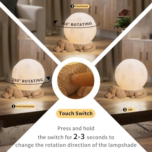 Cute Dog Table Lamp, Rechargeable Battery Powered Bedside Lamp, 3 Color Temperature Dimmable Cordless Lamp, USB C Charging Touch Lamp for Bedroom, Nightstand, Nursery - Image 3
