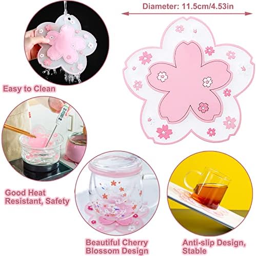 Cherry Blossom Glass Cup and Coaster, Glass Teacup with Infuser and Lid, 300ml Clear Pink Flower Tea Infuser Mug Heat Resistance Borosilicate Glass Drinking Cup, Ideal for Tea Lovers - Image 5