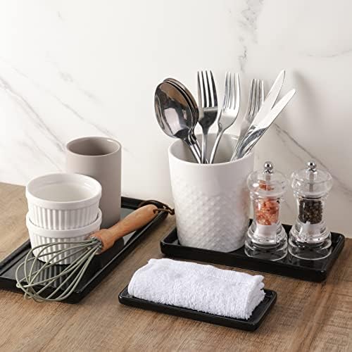 Gurygo 10" Bathroom Tray, Ceramic Vanity Tray for Bathroom, Small Ceramic Trays, Kitchen Soap Trays for Kitchen Counter (Black, 10",Set/1) - Image 5