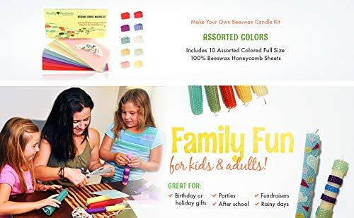 Beeswax Candle Making Kit with 10 Full Size (16" x 8") Honeycomb Beeswax Sheets in Assorted Colors and 18 Feet of Cotton Wick - Candle Making Supplies for DIY Craft Kit Made in USA - Image 3