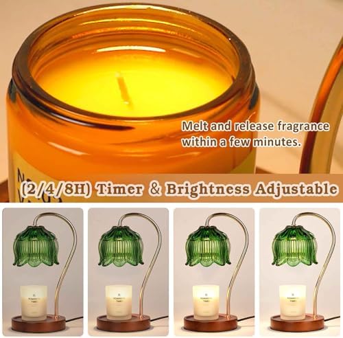 Funistree Green Candle Warmer Lamp with Timer, Dimmable Flower Candle Lamp Warmer, Vintage Christmas Birthday Gifts for Women, Mom, Female Friend, Aromatic Candle Light for Yankee Candles - Image 2
