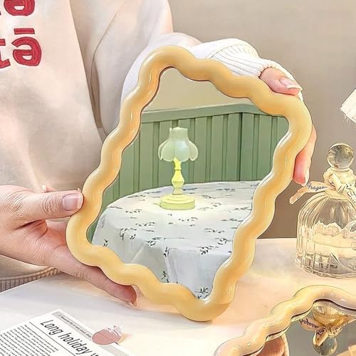 Wave Table Desk Vanity Makeup Mirror Small Make Up Office Mirror Yellow - Image 4