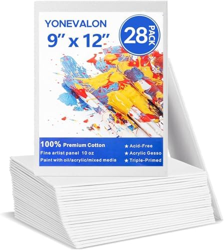 Canvases for Painting Bulk 28 Pack, 9 x 12 inch Blank Paint Canvas Boards by YONEVALON