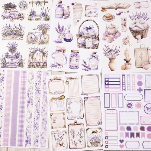 YagCu Junk Journal Sticker Book, Lavender Journaling Stickers, Purple Scrapbook Supplies, Pre-Cut Aesthetic Scrapbooking for Adults, Decorative Ephemera Bullet Planner DIY Arts Craft Collage - Image 6