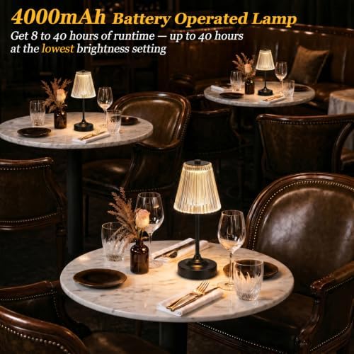 Black Cordless Rechargeable Table Lamp, Touch Battery Powered Lamp, 3 Color Modes, Crystal Acrylic Lampshade, Portable Ambient Night Light for Desk, Bedroom, Living Room, Dining Room, Kitchen, Bar - Image 4