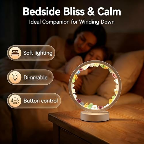 Runyansghi Chroma Gravel Night Lamp 8.6" Natural Healing Crystal Bedside Lamp USB Port 3 Colours Dimming Mode Bedroom Lamp Suitable Night Light for Living Room Bedroom Office Home Decor Ideal Gift - Image 6