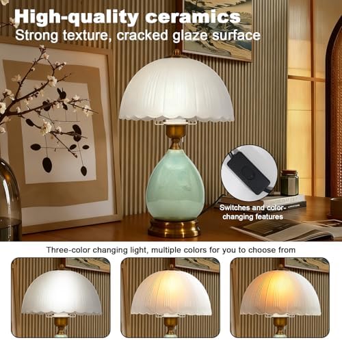 Ceramic Retro Table Lamp, Vintage, 15", Chinoiserie Green Glass - Image 6
