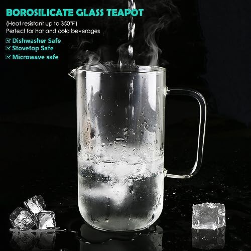 Aquach 51oz Glass Teapot with Infuser, Stovetop Safe Borosilicate Tea Pot - Image 2