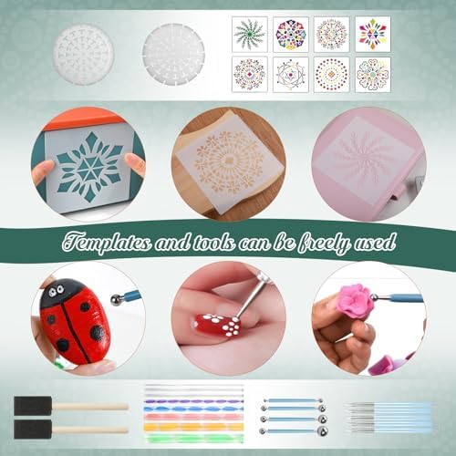 Mandala Rock Painting Kit - Mandala Dotting Tools for Painting - Including Large Wooden Rocks, Acrylic Paints, Stencils, Painting Tools, Manual, Arts Crafts Kit for Adults, Gifts for Women/Mom - Image 5