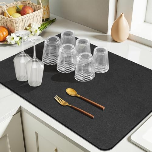 Findosom Dish Drying Mat, 12"x 20" Super Absorbent & Hide Stain Coffee Mat, Cuttable Drying Mat for Kitchen Counter, Coffee Bar Accessories, Under Dish Rack, Coffee Maker, Espresso Machine, Black-2 - Image 5