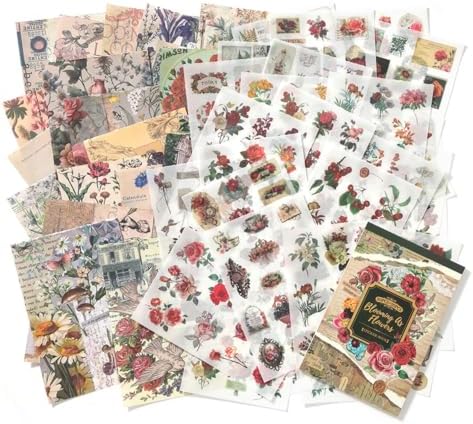 Flower Sticker Book for Scrapbooking, 500+ Floral Stickers for Junk Journal Supplies and 20 A5 Aesthetic Scrapbook Paper, Vintage Stickers for Journaling Ephemera Sticker Book for Adults DIY Crafts - Image 2