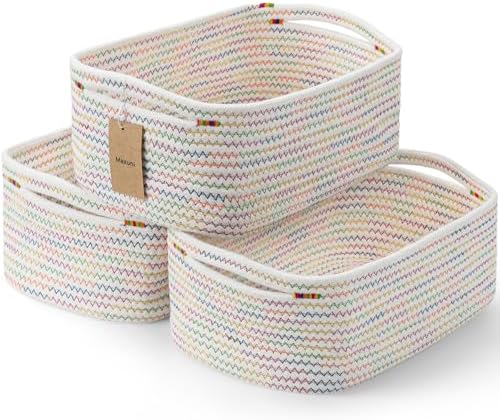 3 Pack Small Storage Baskets for Organizing, 11.8×7.8×5.1", Rainbow by MaxuniTechLife