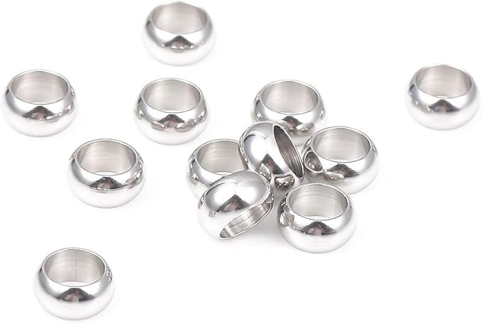 Stainless Steel Spacer Beads 10x5mm Rondelle Loose Charm Caps Beads for DIY Jewelry Making 20pcs with 7mm Hole