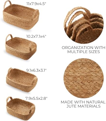 Beautiful Storage Basket Set of 4 - Natural Jute Rope Baskets for Shelves - Image 5